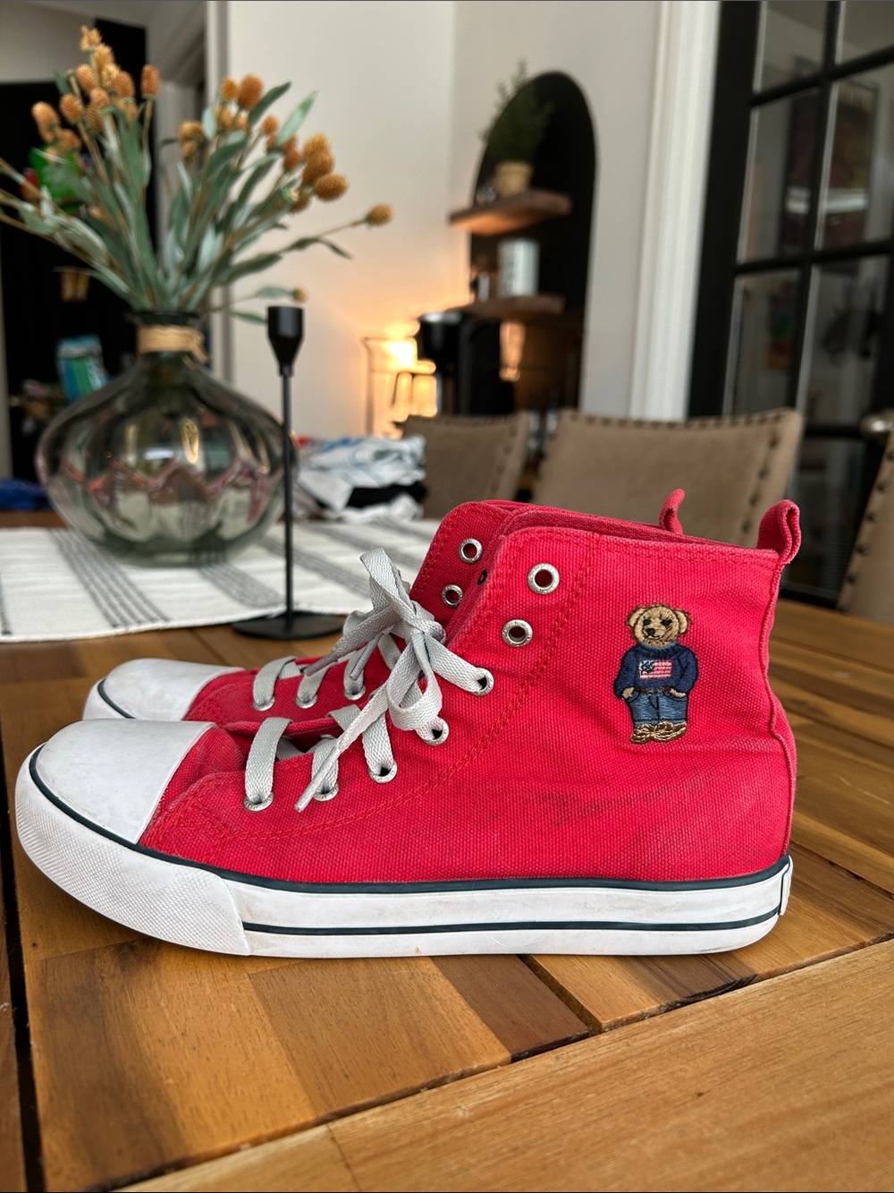 Kids Red Ralph Lauren Polo Bear High-Top Canvas Sneakers